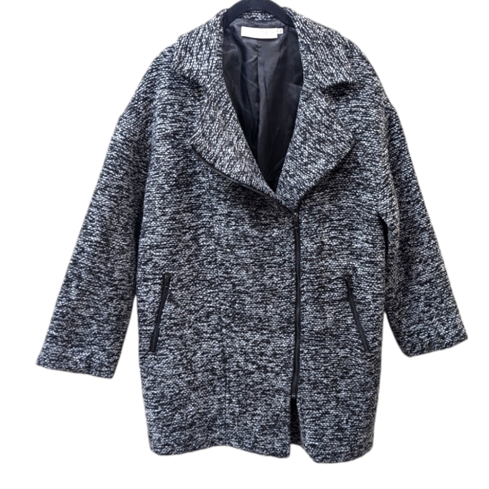 Astr Oversized Marled Gray Offset Front Zip Car Coat (S)
